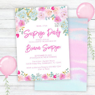 Convite Festa Surpresa Floral Rosa Azul Pêssego Roxo