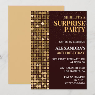 Convite Festa surpresa glitter elegante Dourado 38º aniver