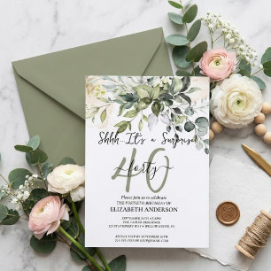 Convite Festa Surpresa Preta Elegante de Caligrafia 