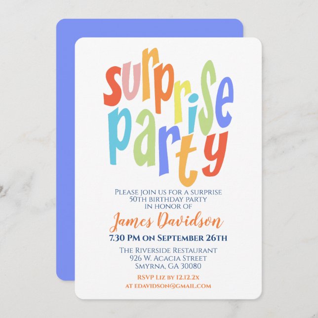 Convite Festa Surpresa Tipografia Moderna (Frente/Verso)