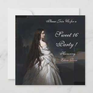 CONVITE FESTA SWEET16, VERMELHO, DAMASCO PRETO E BRANCO