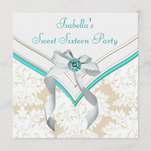 Convite Festa Sweet 16 Azul Turquesa Damask