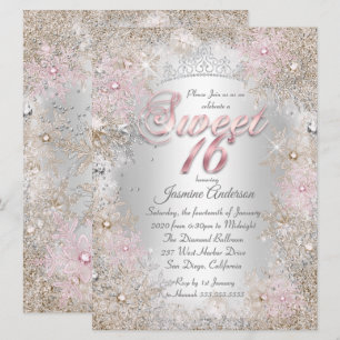 Convite Festa Sweet 16 Bege Rosa Prata Winter Wonderland