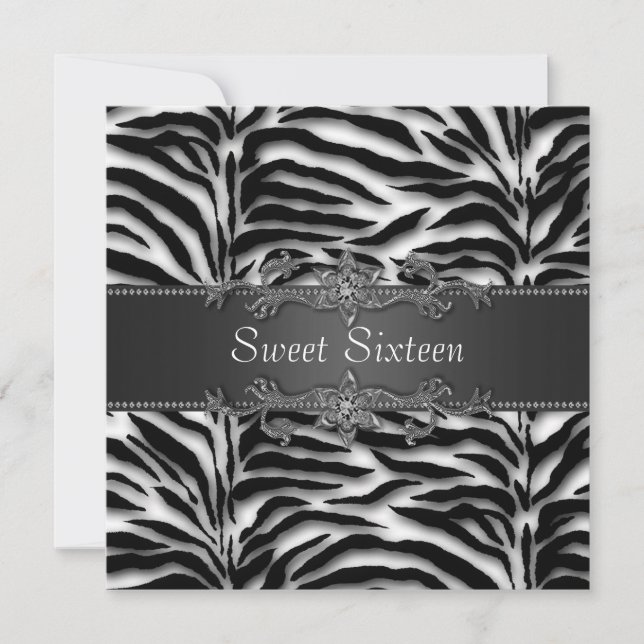 Convite Festa Sweet 16 Black Zebra (Frente)