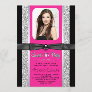 Convite Festa Sweet 16 Brilho Prata Rosa Quente