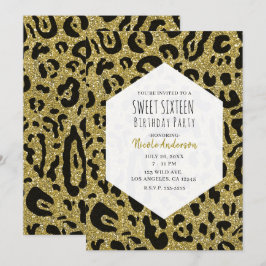 Convite Festa Sweet 16 Cheetra Leopardo Preto Brilho Doura