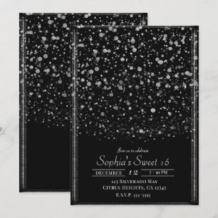 Convite Festa Sweet 16 com Confetes Silver & Black