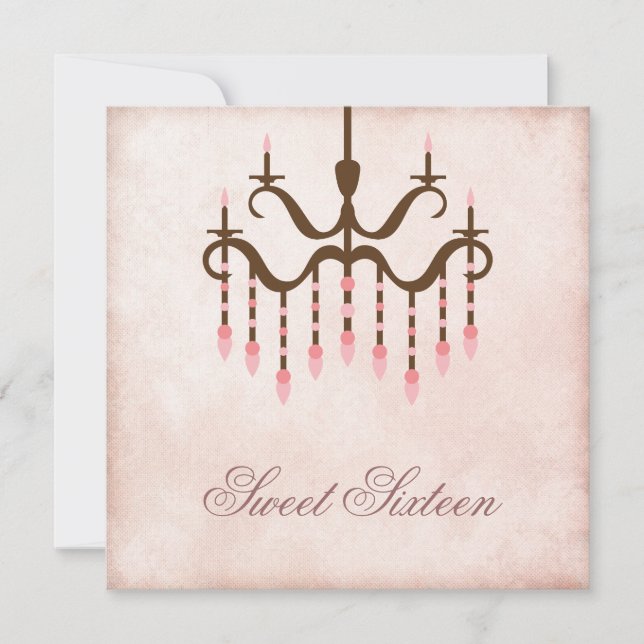 Convite Festa Sweet 16 com Lustre Rosa (Frente)
