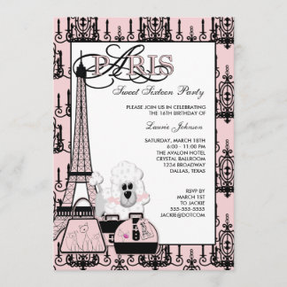 Convite Festa Sweet 16 com Lustre Rosa Preto Paris