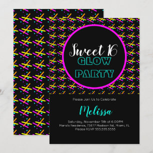 Convite Festa Sweet 16 Crazy Beam Neon Glow No Escuro