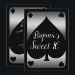 Convite Festa Sweet 16 da Silver & Black Spade Glam Casino<br><div class="desc">Personalize para qualquer evento</div>