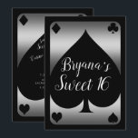Convite Festa Sweet 16 da Silver & Black Spade Glam Casino<br><div class="desc">Personalize para qualquer evento</div>