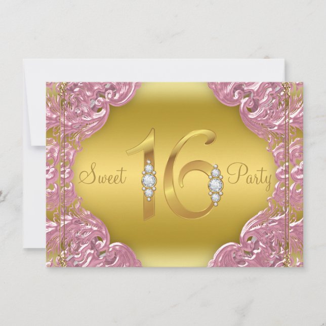 Convite Festa Sweet 16 de Pink Gold (Frente)