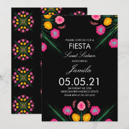 Convite Festa Sweet 16 Desenho Floral Mexicano Borboletas
