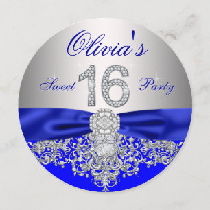 Convite Festa Sweet 16 Diamantes Azul Real e Prata
