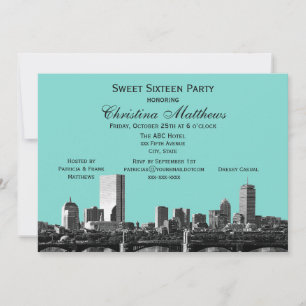 Convite Festa Sweet 16 DIY Cor de Fundo Boston Skyline #2B
