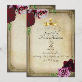 Convite Festa Sweet 16 Floral Dark Royal Crown Vintage