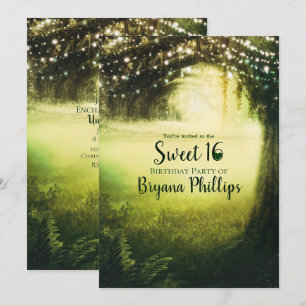 Convite Festa Sweet 16 Floresta Brilho Verde e Luzes de Co