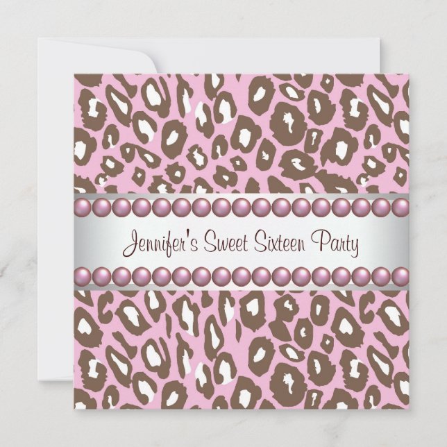 Convite Festa Sweet 16 Pink Brown Leopardo (Frente)