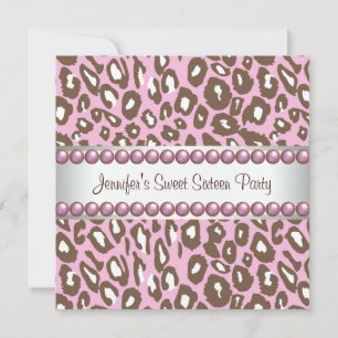 Convite Festa Sweet 16 Pink Brown Leopardo