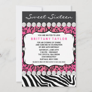 Convite Festa Sweet 16 Pink Leopard Zebra