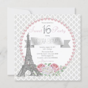 Convite Festa Sweet 16 Pink Pearl Paris