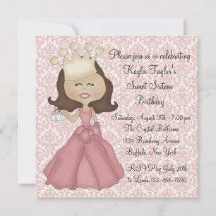 Convite Festa Sweet 16 Princesa Damask Rosa
