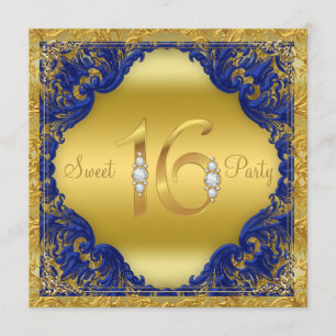 Convite Festa Sweet 16 Redemoinho Azul Real Dourado