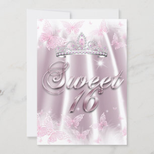 Convite Festa Sweet 16 Rosa Branco Tiara Borboleta Seda