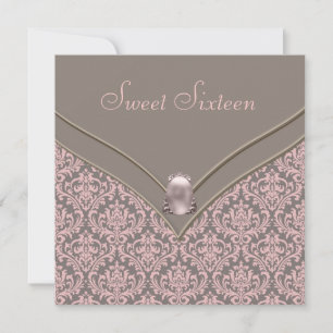 Convite Festa Sweet 16 Rosa Marrom Damask