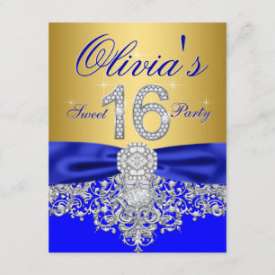 Convite Festa Sweet 16 Royal Blue e Diamante Dourado