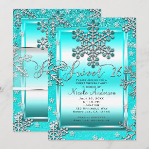 Convite Festa SWEET 16 Verde Água Brilho Glam Inverno Floc