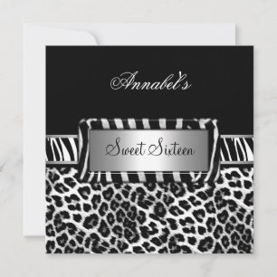 Convite Festa Sweet 16 Zebra Preto Branco Leopardo