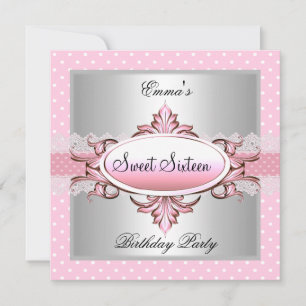 Convite Festa Sweet Sixteen 16 Prata Rosa Branco Ponto