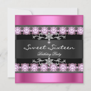 Convite Festa Sweet Sixteen 16 Rosa Preto Prata Branco