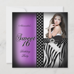 Convite Festa Sweet Sixteen 16 Roxo Zebra Manchas Pretas
