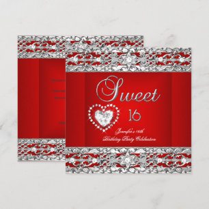 Convite Festa Sweet Sixteen 16 Vermelho Prata Diamante