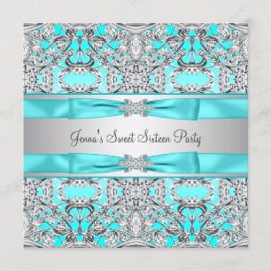 Convite Festa Sweet Sixteen Azul Turquesa Prata