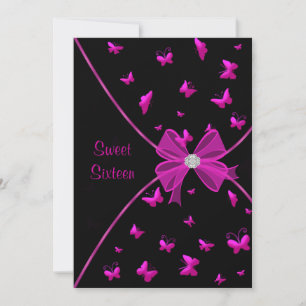 Convite Festa Sweet Sixteen Borboleta Rosa Quente