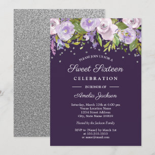 Convite Festa Sweet Sixteen com estampa floral em tons de
