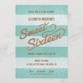 Convite Festa Sweet Sixteen com Listras Negras e Azul Bril