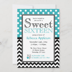 Convite Festa Sweet Sixteen com Pontos Turquesa & Chevron