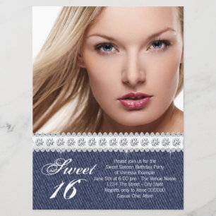 Convite Festa Sweet Sixteen de Denim Azul e Diamante