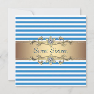 Convite Festa Sweet Sixteen Listra de Verão Azul Branco