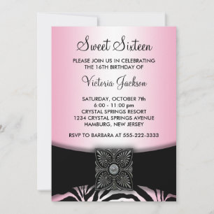 Convite Festa Sweet Sixteen Listra Rosa e Preta