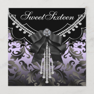 Convite Festa Sweet Sixteen Preto Damasco Roxo
