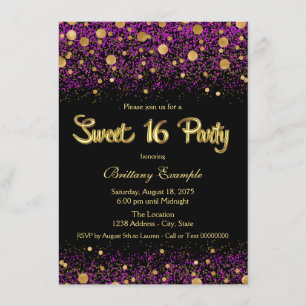 Convite Festa Sweet Sixteen Roxa e Dourada