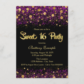 Convite Festa Sweet Sixteen Roxa e Dourada