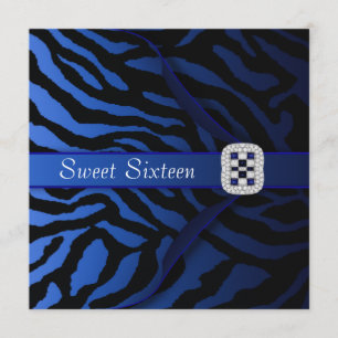 Convite Festa Sweet Sixteen Royal Blue Zebra