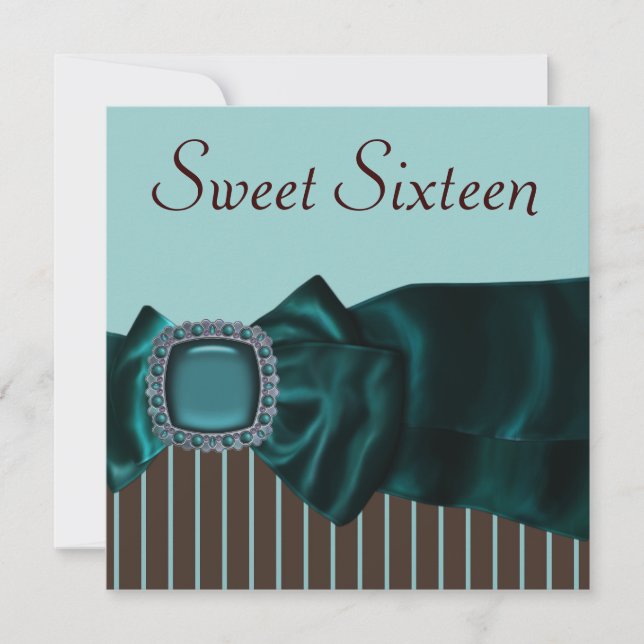 Convite Festa Teal Azul Marrom Sweet 16 (Frente)